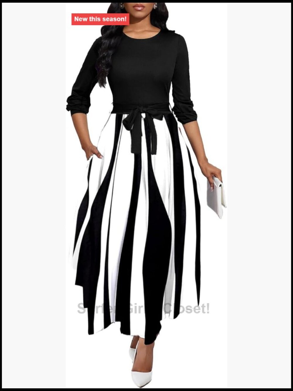 Maxi Dress Long Sleeve Casual Church Dress with Pockets Plus Size